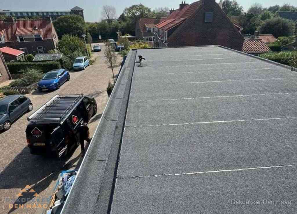 Nieuw bitumen plat dak met uitzicht over landschap in Den Haag Nieuw bitumen plat dak met uitzicht over landschap in Den Haag